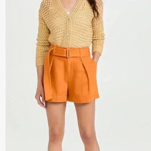 Vince Belted Twill Linen-Blend Short sz 12 NEW